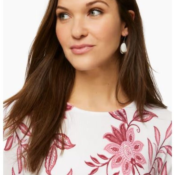 LAURA:  Boat Neck Floral Motif Sweater - white with fushia print - Picture 2 of 8